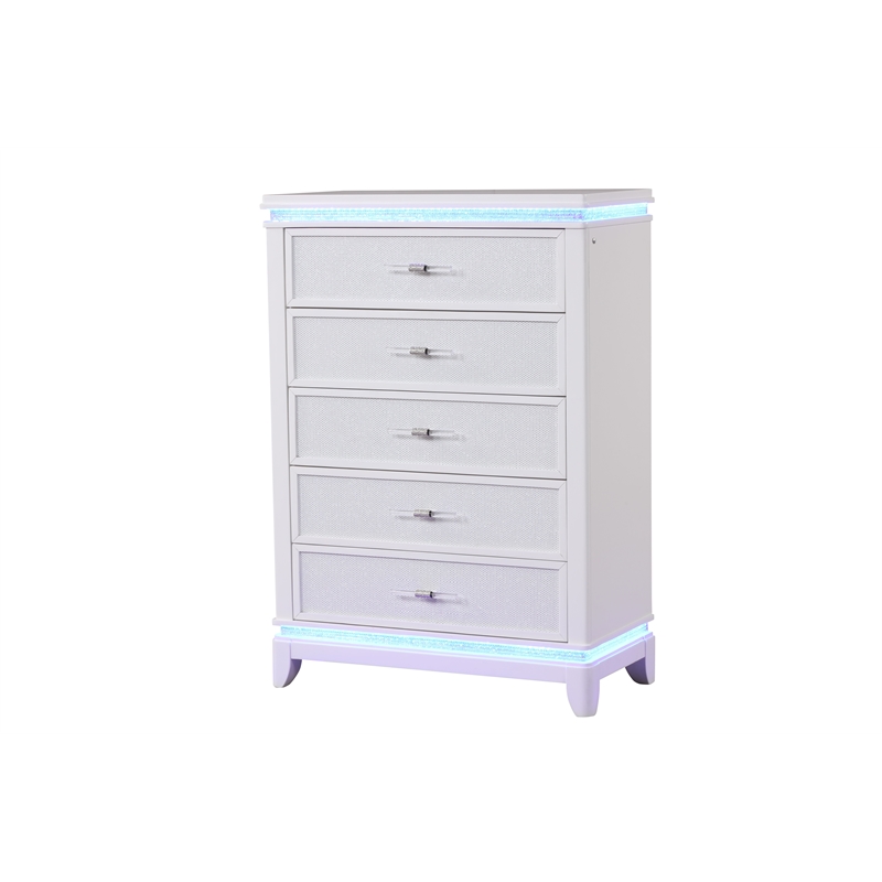 Modern Style King 5PC Storage Bedroom Set Made with Wood in Milky White