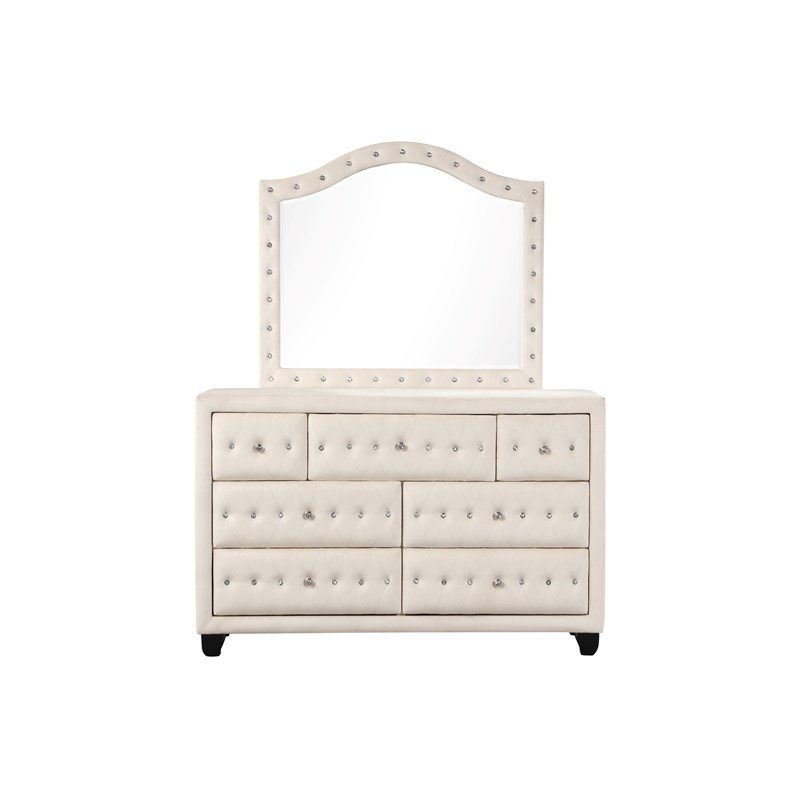 Sophia Crystal Tufted 4PC Queen Bedroom Set in Cream made with Wood