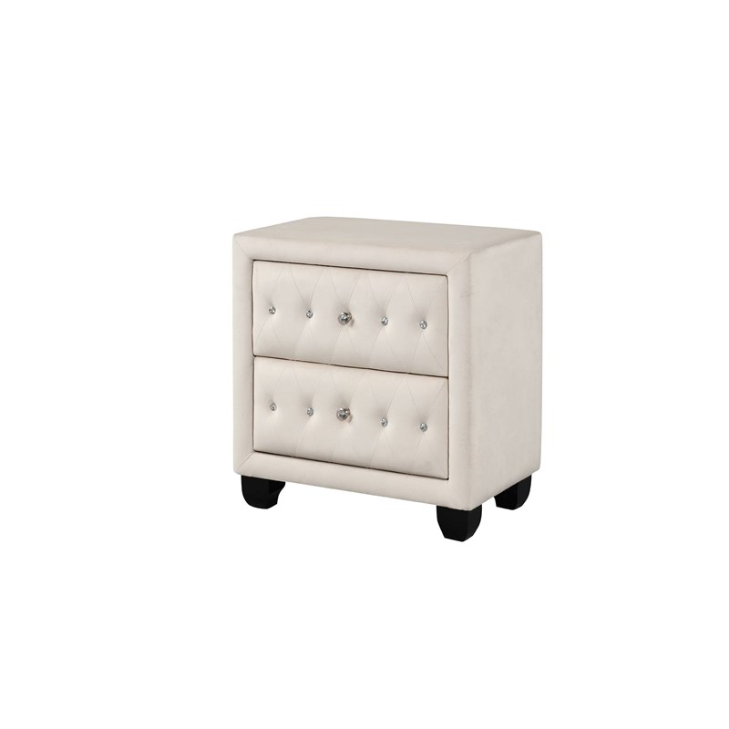 Sophia Crystal Tufted 4PC Queen Bedroom Set in Cream made with Wood