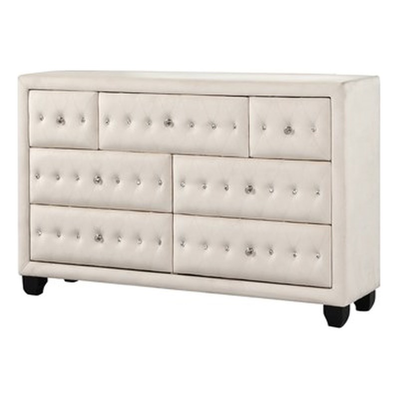 Sophia Crystal Tufted Modern style 7-Drawer Dresser made with Wood in Cream