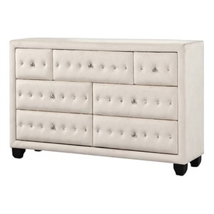 Sophia Crystal Tufted Modern style 7-Drawer Dresser made with Wood in Cream