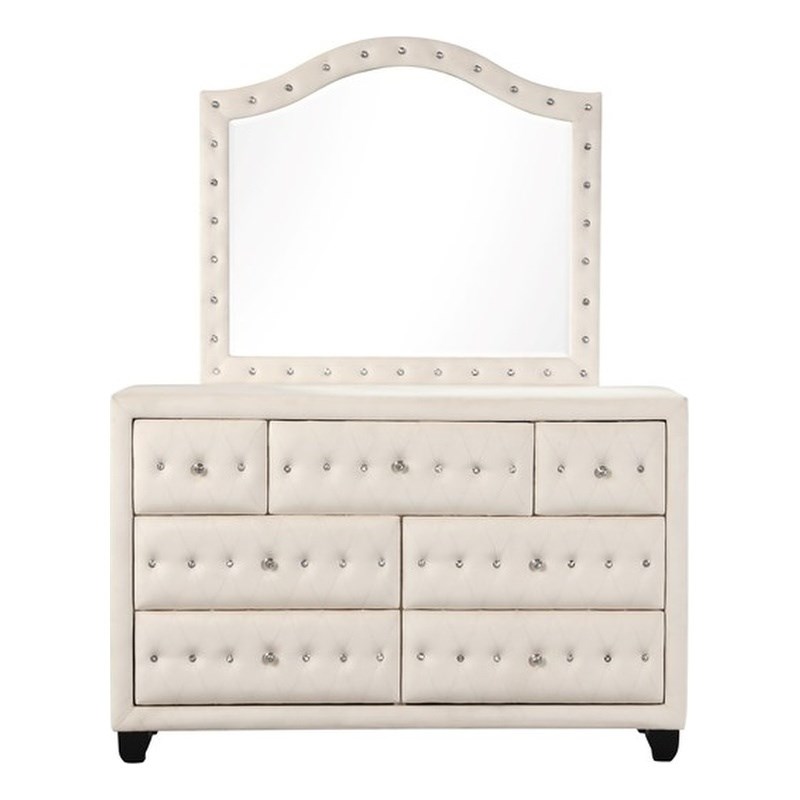 Sophia Crystal Tufted Modern style 7-Drawer Dresser made with Wood in Cream