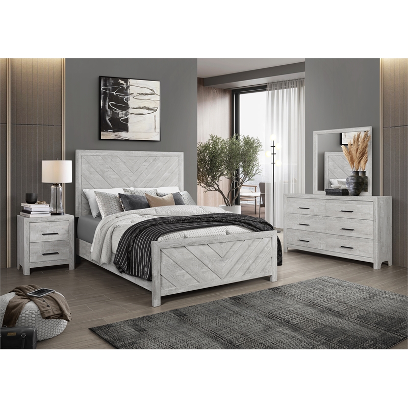 Denver Queen 4PC Modern Style Bedroom Set Made with Wood in Rustic Natural