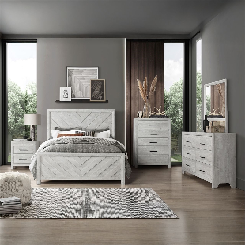 Denver King 5PC Modern Style Bedroom Set Made with Wood in Rustic Natural