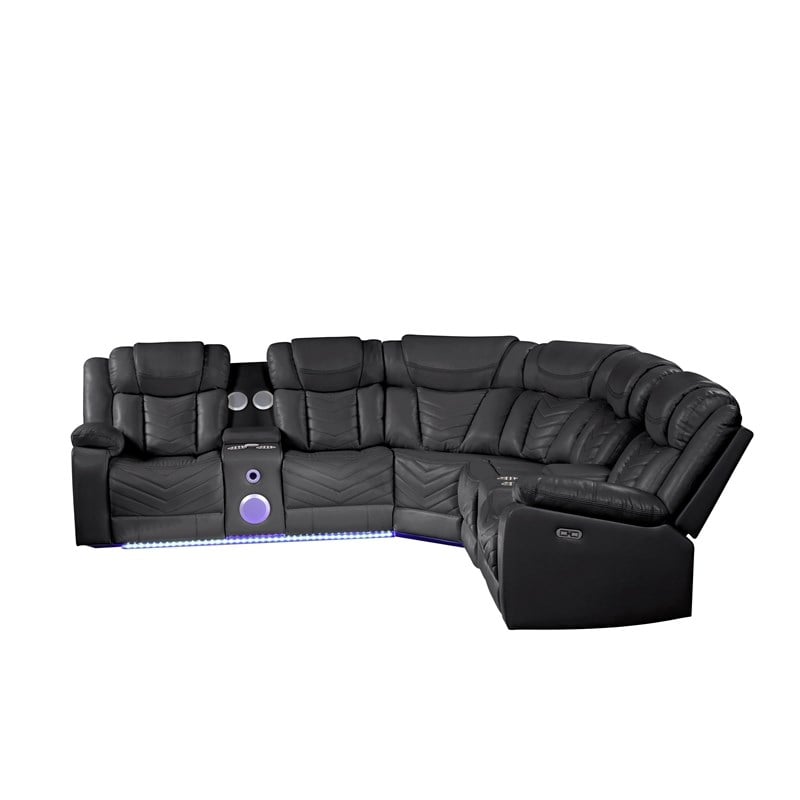 Challenger Modern Style Recliner Sectional Sofa made with Wood in Black