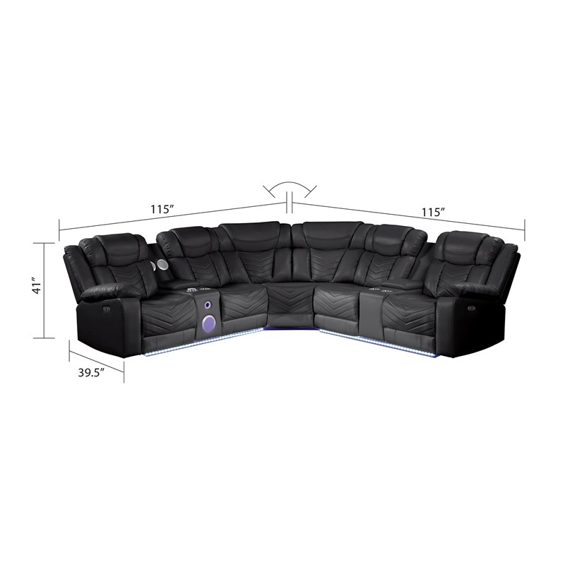 Challenger Modern Style Recliner Sectional Sofa made with Wood in Black
