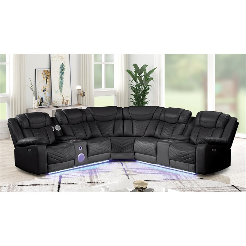 Challenger Modern Style Recliner Sectional Sofa made with Wood in Black
