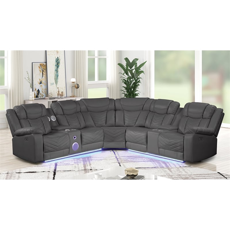 Challenger Modern Style Recliner Sectional Sofa made with Wood in Gray