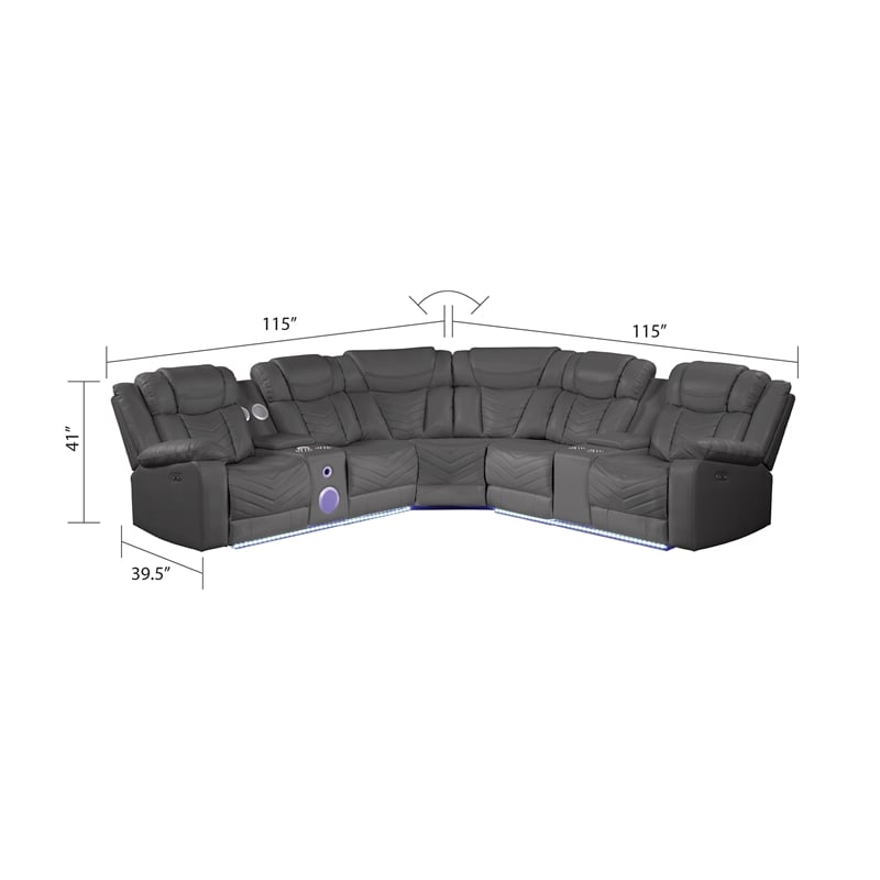 Challenger Modern Style Recliner Sectional Sofa made with Wood in Gray