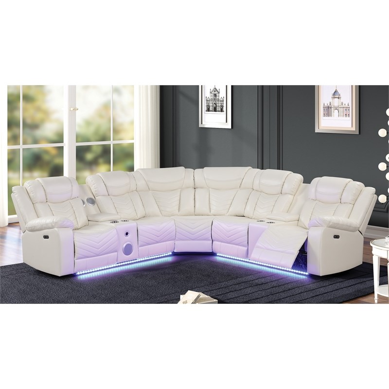 Challenger Modern Style Recliner Sectional Sofa made with Wood in Ice