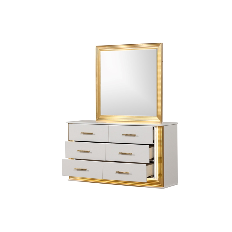 Obsession Contemporary Style 6-Drawer Dresser Made with Wood & Gold Finish