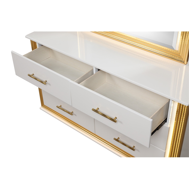 Obsession Contemporary Style 6-Drawer Dresser Made with Wood & Gold Finish