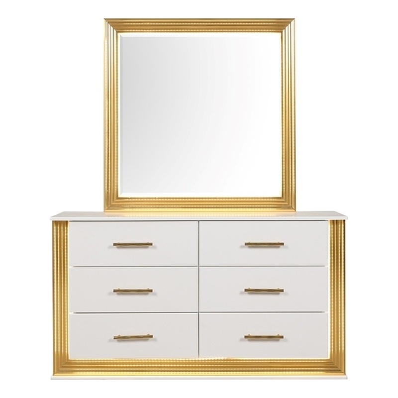 Obsession Contemporary Style 6-Drawer Dresser Made with Wood & Gold Finish