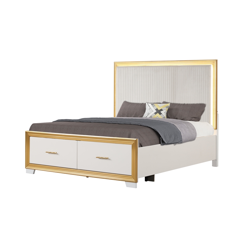 Obsession Contemporary Style Queen Tufted Bed Made with Wood in Gold Finish