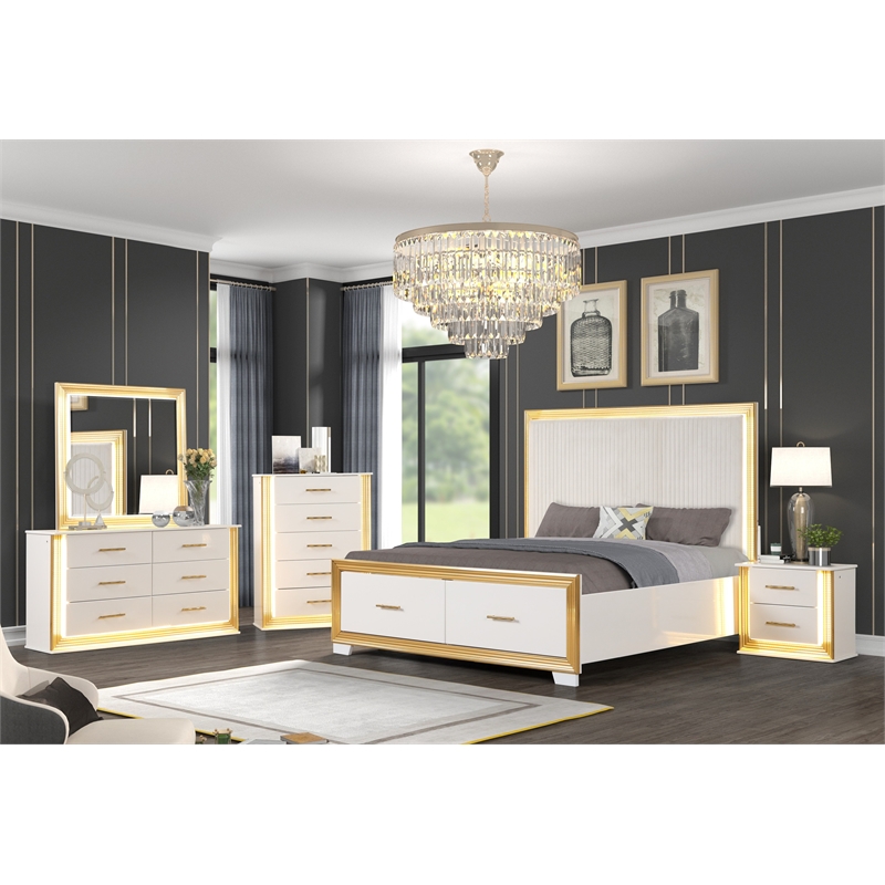 Obsession Contemporary Style Queen Tufted Bed Made with Wood in Gold Finish