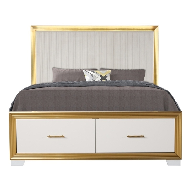 Obsession Contemporary Style King Tufted Bed Made with Wood in Gold Finish