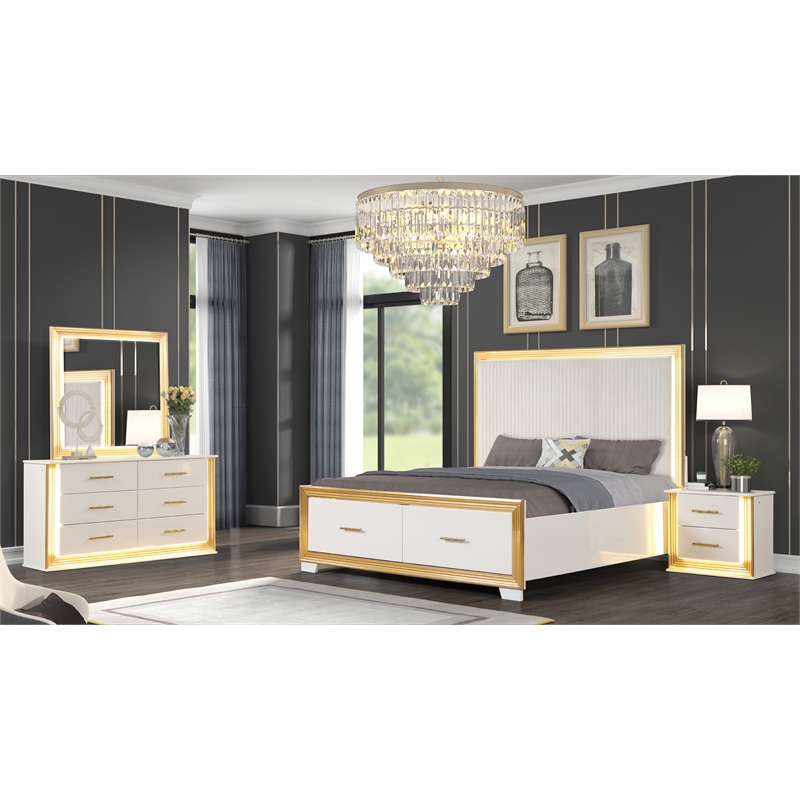 Obsession Contemporary Style 4PC King Bedroom Set Made with Wood in Gold Finish
