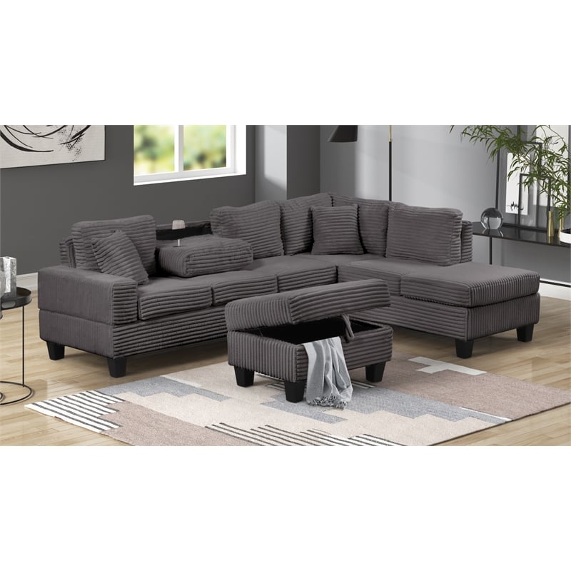 Cozy Modern Style Recliner Sectional Sofa Made With Wood in Gray
