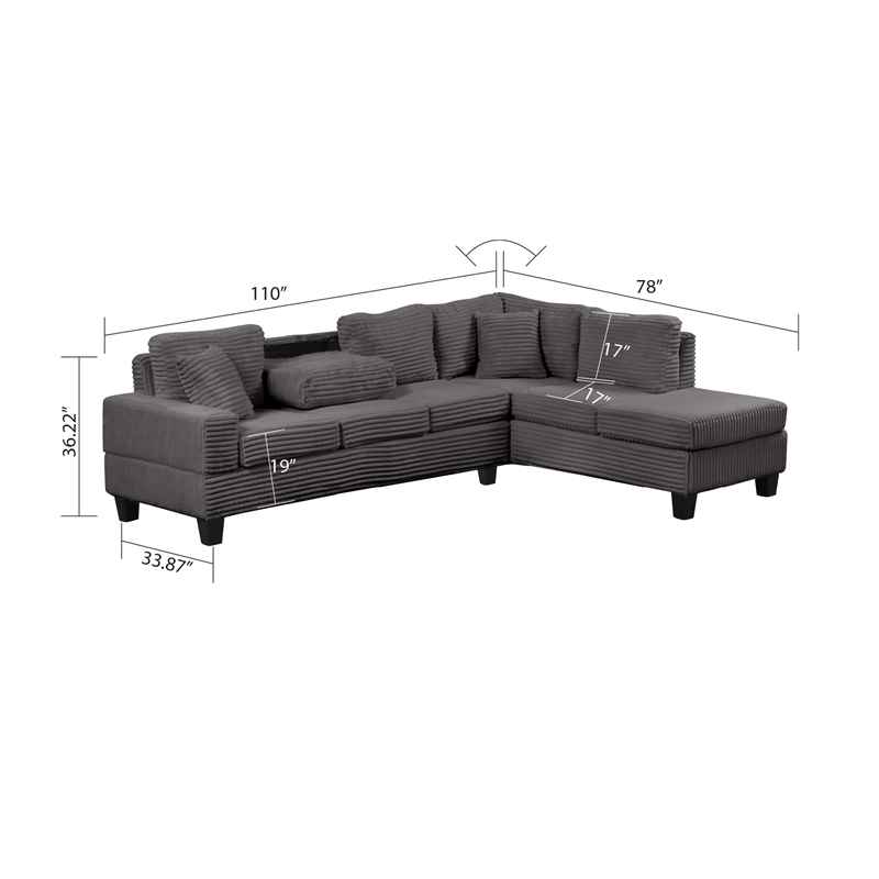 Cozy Modern Style Recliner Sectional Sofa Made With Wood in Gray