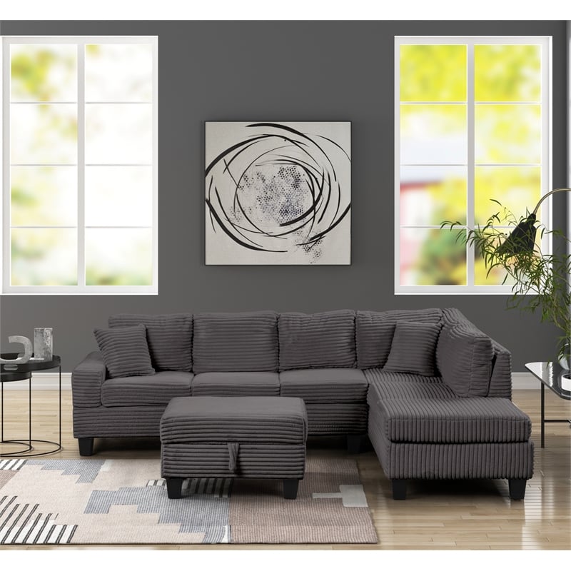 Cozy Modern Style Recliner Sectional Sofa Made With Wood in Gray