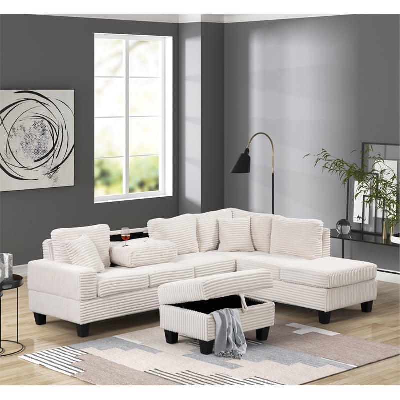 Cozy Modern Style Recliner Sectional Sofa Made With Wood in Cream