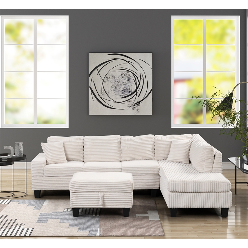 Cozy Modern Style Recliner Sectional Sofa Made With Wood in Cream