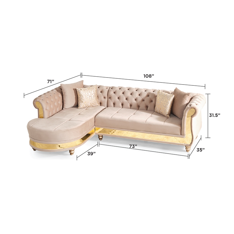 Julia Gold Detailed Tufted Upholstery Sectional made with Wood In Taupe