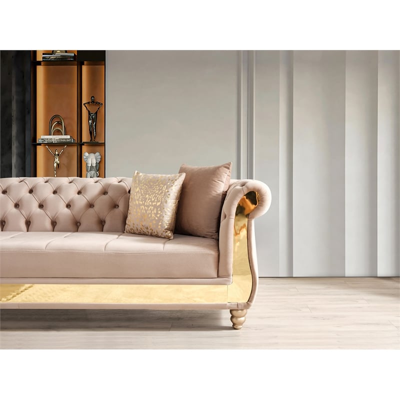 Julia Gold Detailed Tufted Upholstery Sectional made with Wood In Taupe
