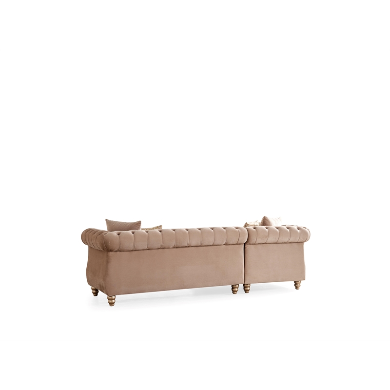 Julia Gold Detailed Tufted Upholstery Sectional made with Wood In Taupe