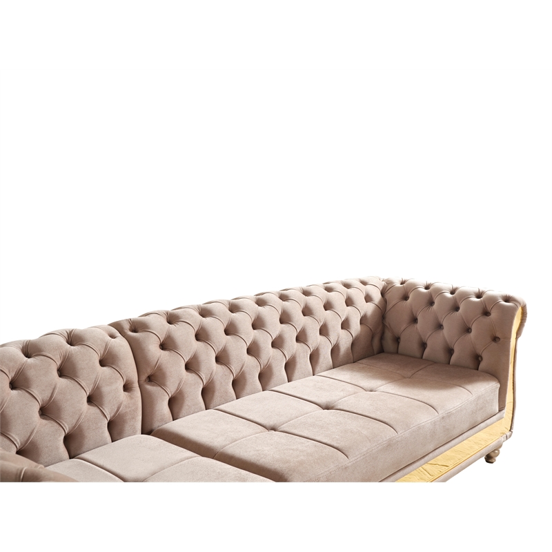 Julia Gold Detailed Tufted Upholstery Sectional made with Wood In Taupe