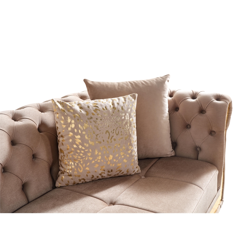 Julia Gold Detailed Tufted Upholstery Sectional made with Wood In Taupe