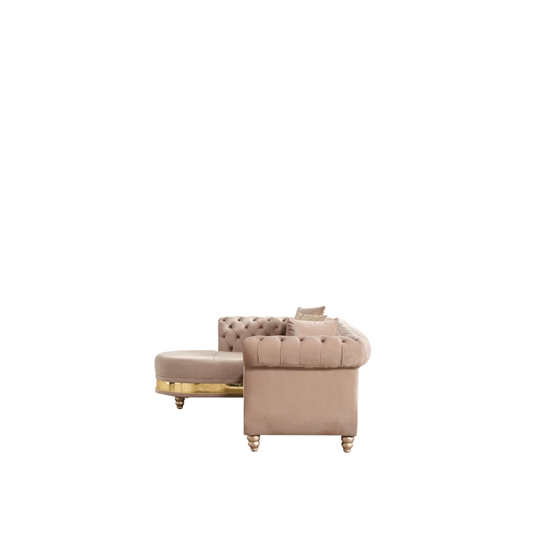 Julia Gold Detailed Tufted Upholstery Sectional made with Wood In Taupe