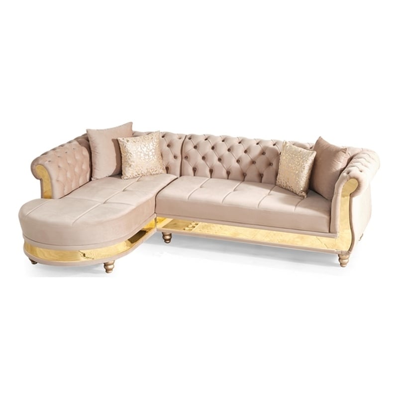 Julia Gold Detailed Tufted Upholstery Sectional made with Wood In Taupe