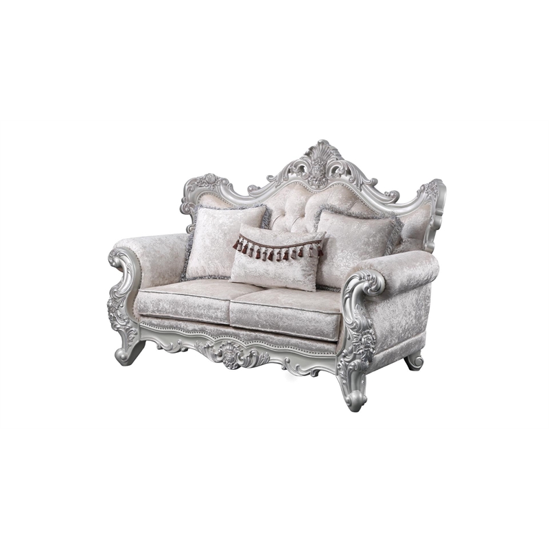 Melrose Traditional Style 5PC Living Room Set Made with Wood in Silver