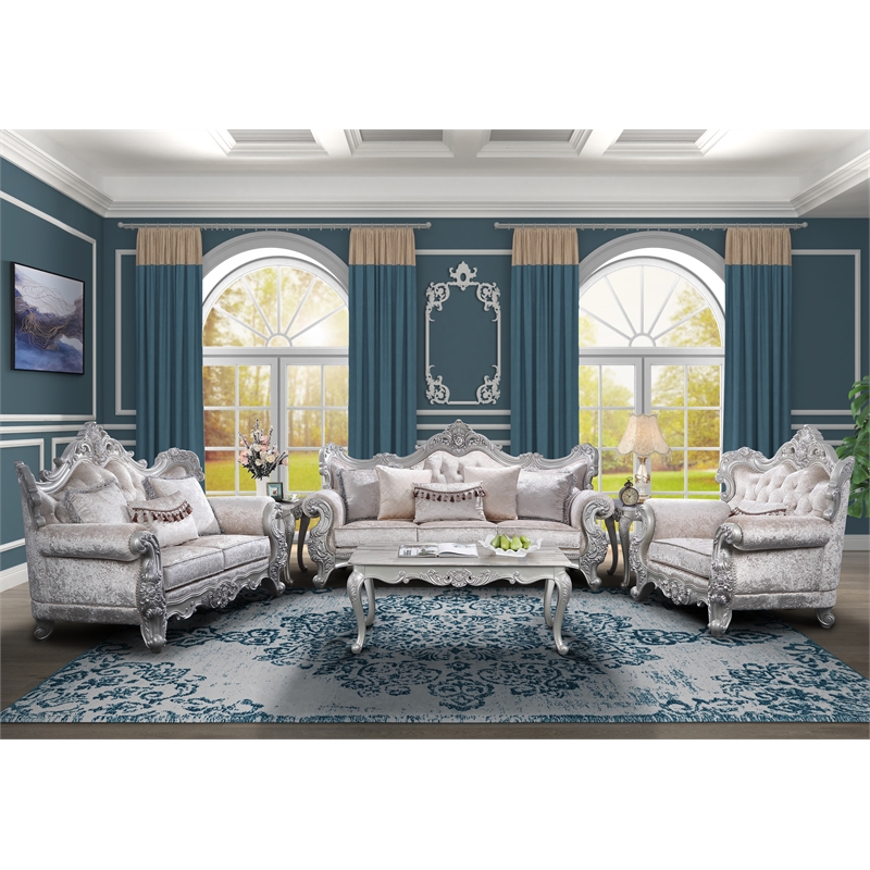 Melrose Traditional Style 5PC Living Room Set Made with Wood in Silver