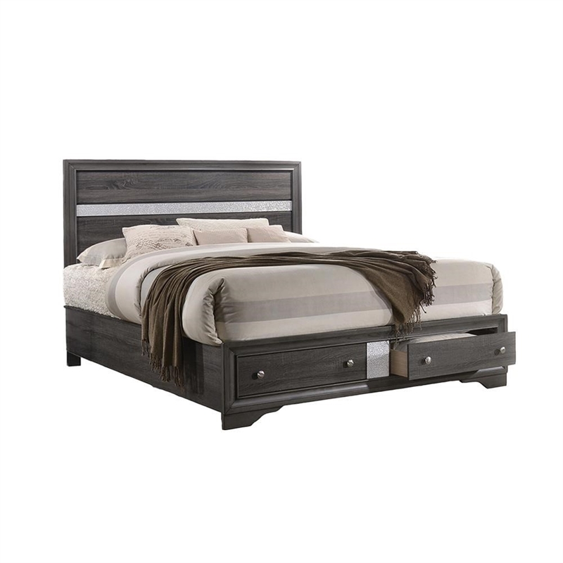 Matrix Traditional Style Full 4 PC Storage Bedroom Set made with Wood  in Gray