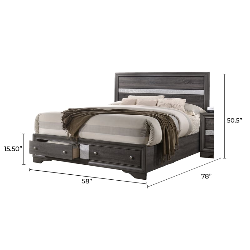 Matrix Traditional Style Full 4 PC Storage Bedroom Set made with Wood  in Gray