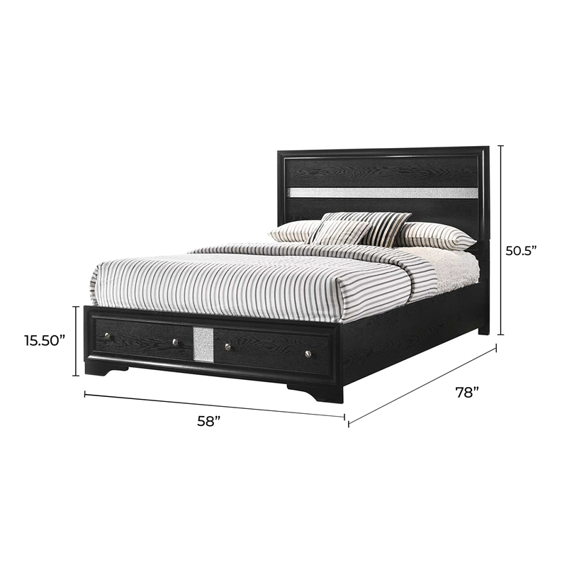 Matrix Traditional Style Full 4 PC Storage Bedroom Set made with Wood  in Black