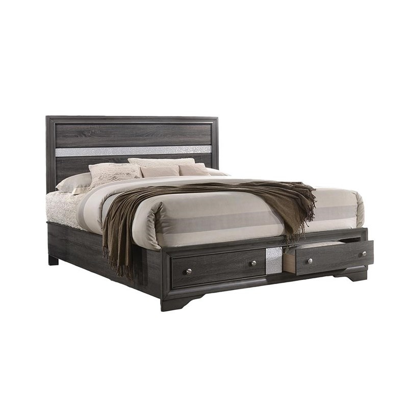 Matrix Traditional Style Full 5 PC Storage Bedroom Set made with Wood in Gray