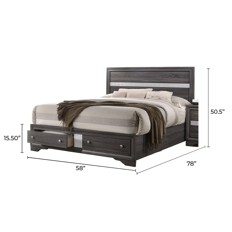 Matrix Traditional Style Full 5 PC Storage Bedroom Set made with Wood in Gray