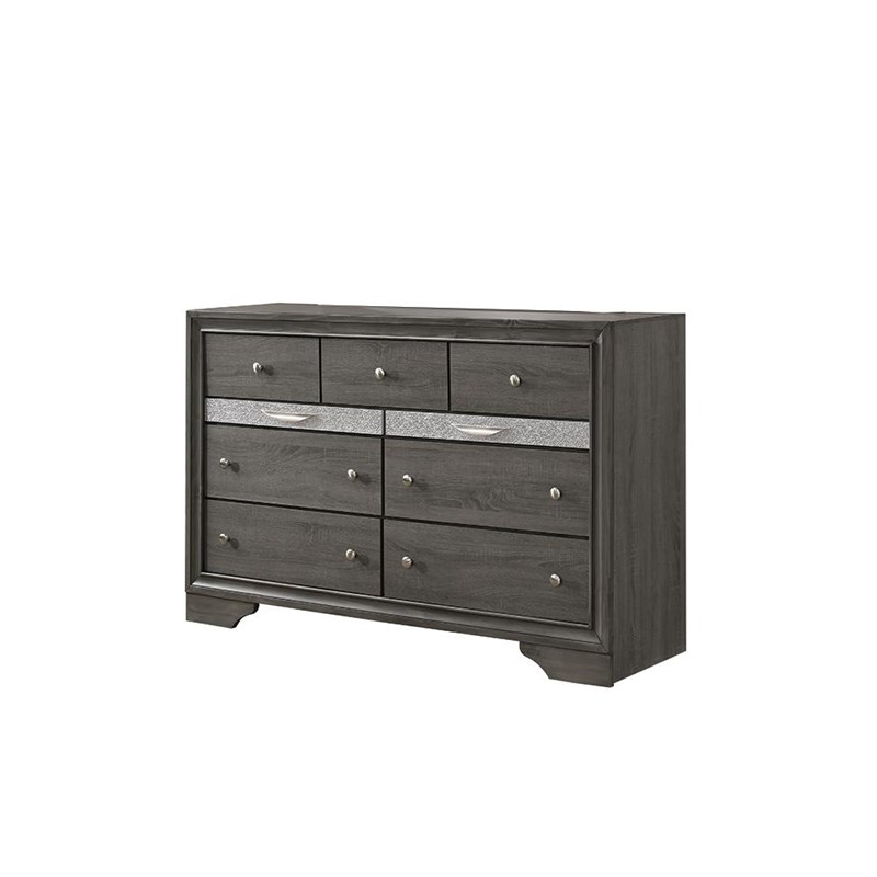 Matrix Traditional Style Full 5 PC Storage Bedroom Set made with Wood in Gray