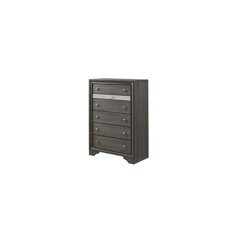 Matrix Traditional Style Full 5 PC Storage Bedroom Set made with Wood in Gray