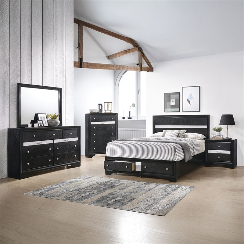 Matrix Traditional Style Full 5 PC Storage Bedroom Set made with Wood in Black