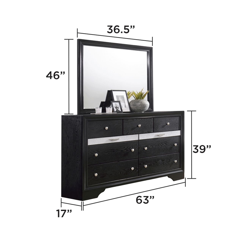 Matrix Traditional Style Full 5 PC Storage Bedroom Set made with Wood in Black