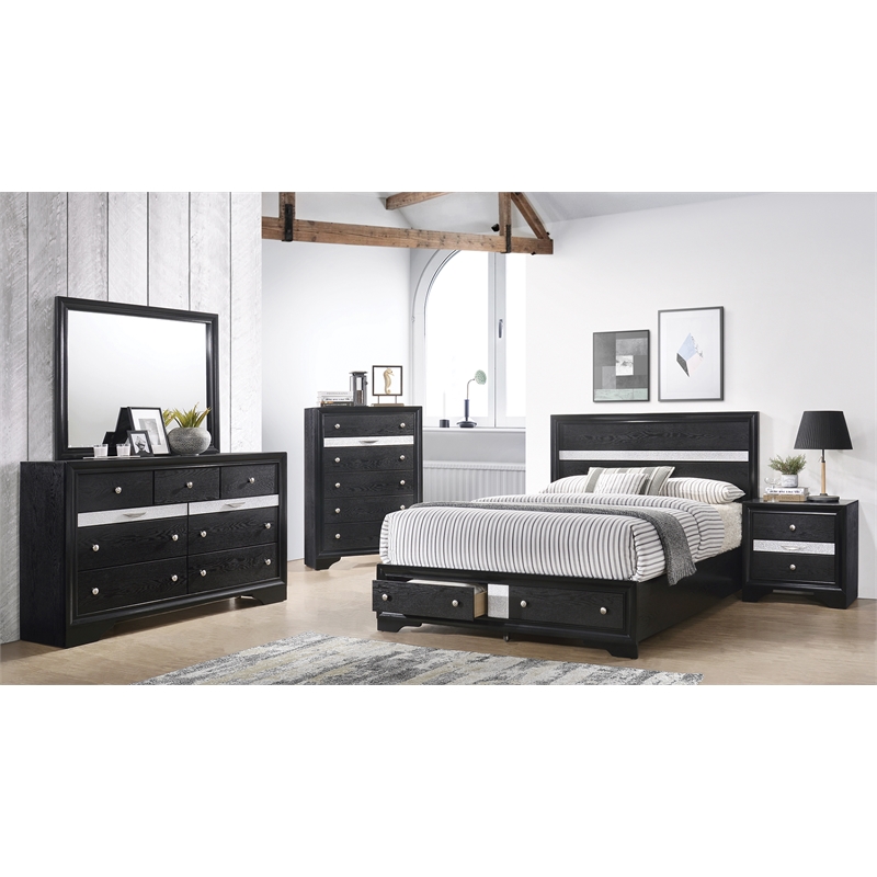 Matrix Traditional Style Full 5 PC Storage Bedroom Set made with Wood in Black