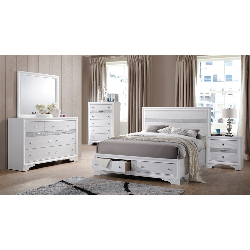 Matrix Traditional Style Full 5 PC Storage Bedroom Set made with Wood in White