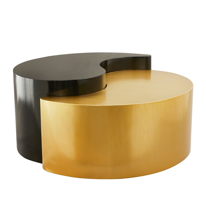 Ying Yang Modern Iron Sheet Frame Round Coffee Table in Black and Gold
