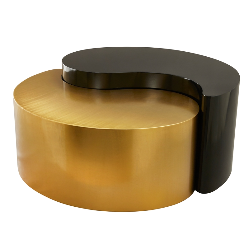 Ying Yang Modern Iron Sheet Frame Round Coffee Table in Black and Gold