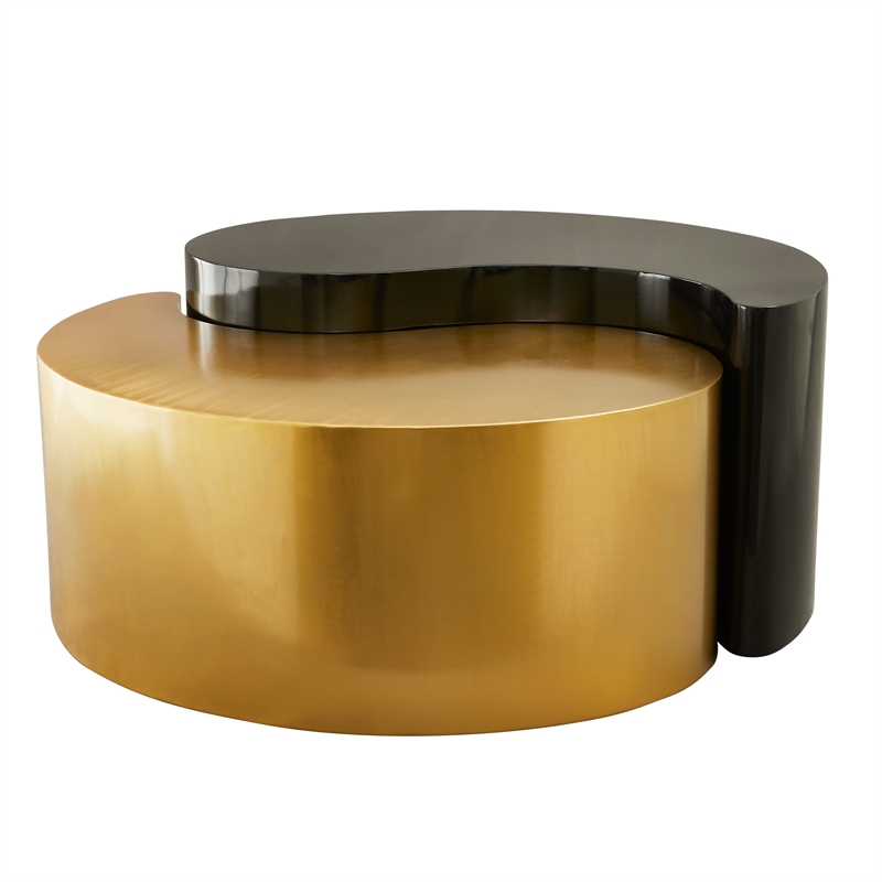 Ying Yang Modern Iron Sheet Frame Round Coffee Table in Black and Gold