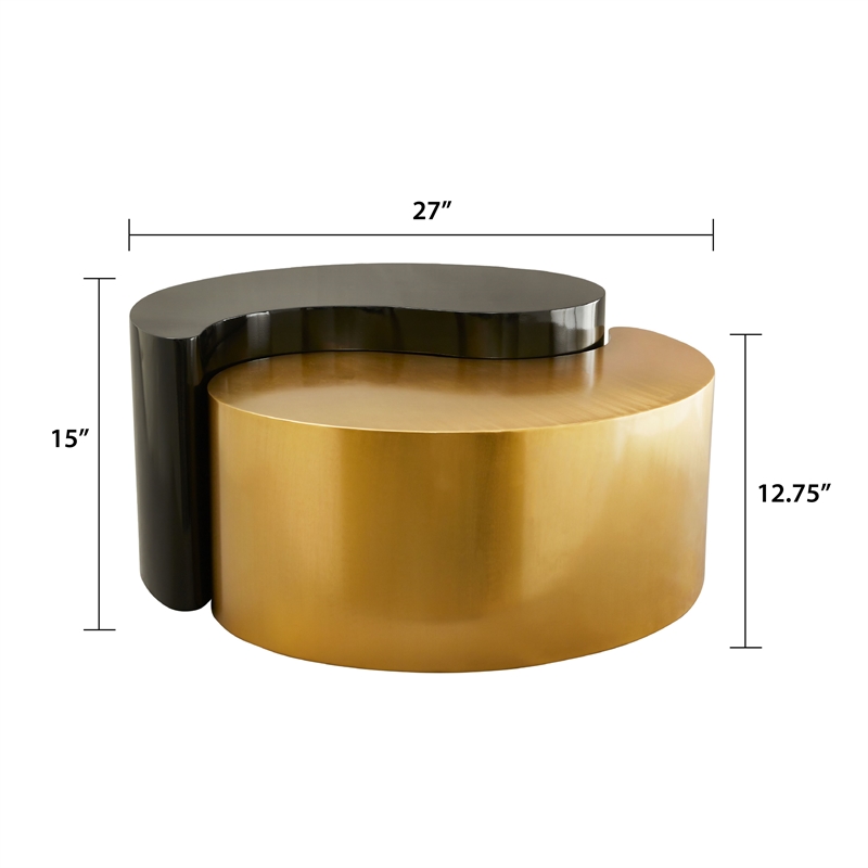 Ying Yang Modern Iron Sheet Frame Round Coffee Table in Black and Gold